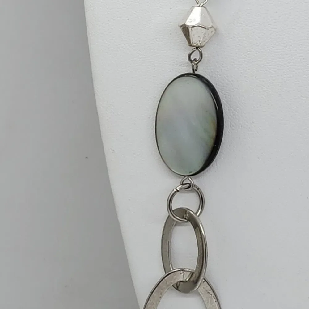 Long Silver Tone‎ Black Bead Shell Necklace